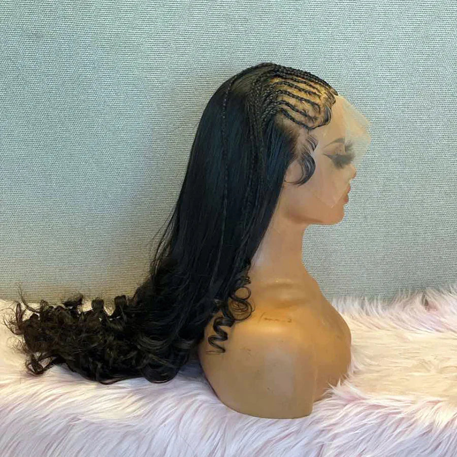 Tedhair 28 Inches 13x4 Half Braids with Body Wave Lace Front Wigs 180% Density-100% Human Hair