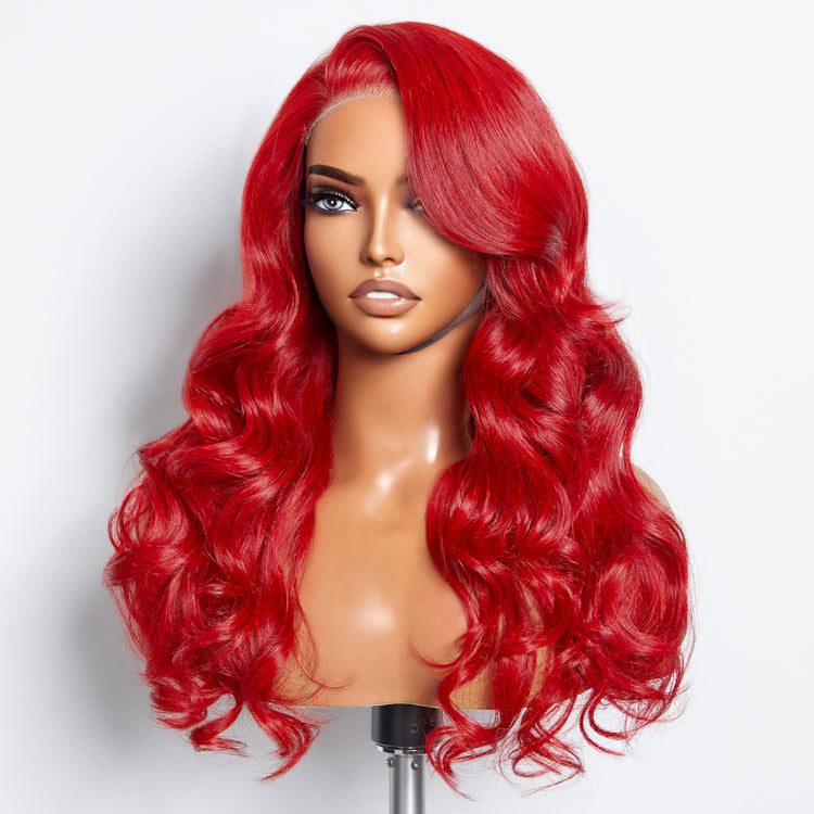 Tedhair 24 Inches 5"x5" Body Wavy Wear & Go Glueless #Red Lace Closure Wig-100% Human Hair