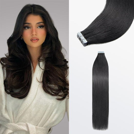 TedHair Premium Quality Straight Tape In Remy Hair Extensions #1 Jet Black