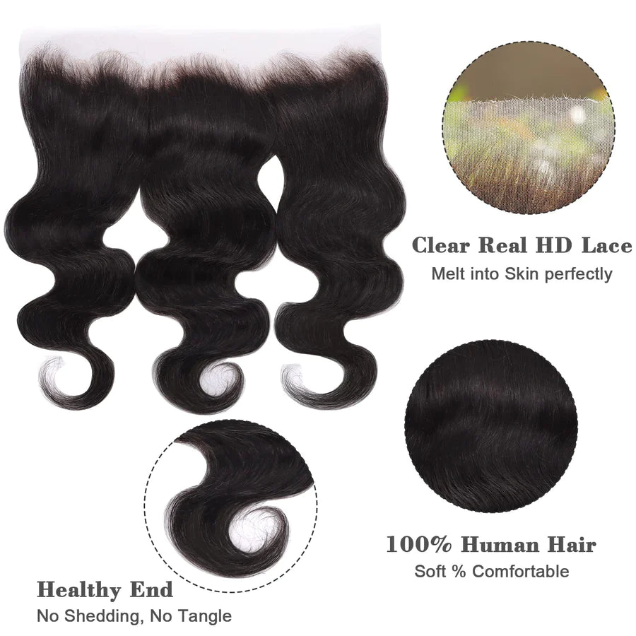 TedHair 14-20 Inch 13" x 4" HD Body Wavy Free Parted Frontal #1B Natural Black