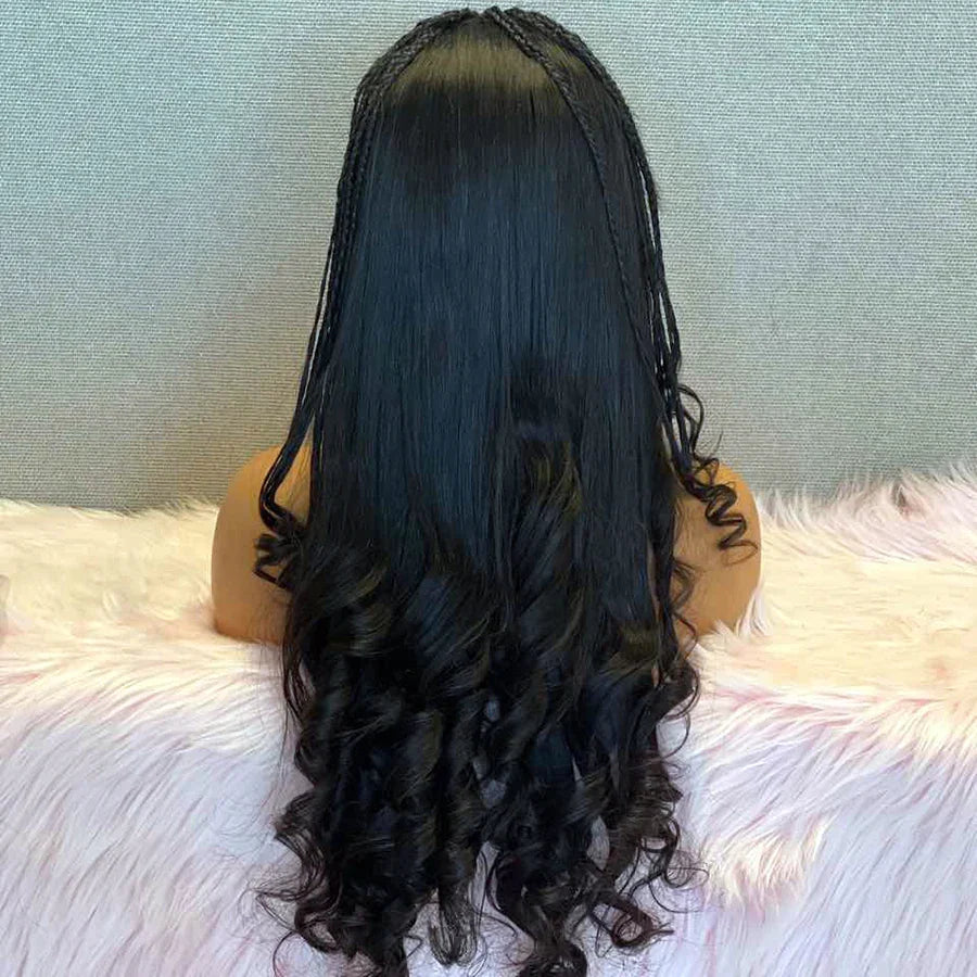 Tedhair 28 Inches 13x4 Half Braids with Body Wave Lace Front Wigs 180% Density-100% Human Hair