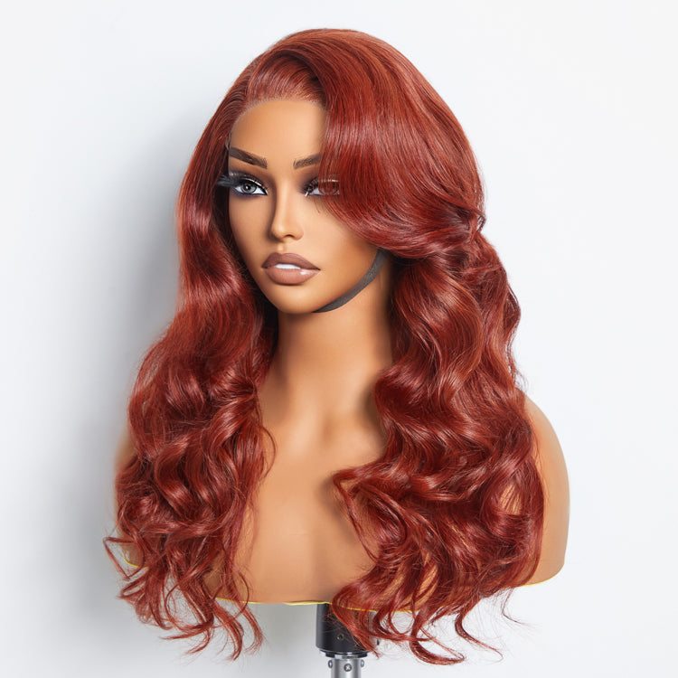 Tedhair 24 Inches 5"x5" Wear & Go Glueless #Redbrown Lace Closure Wig-100% Human Hair