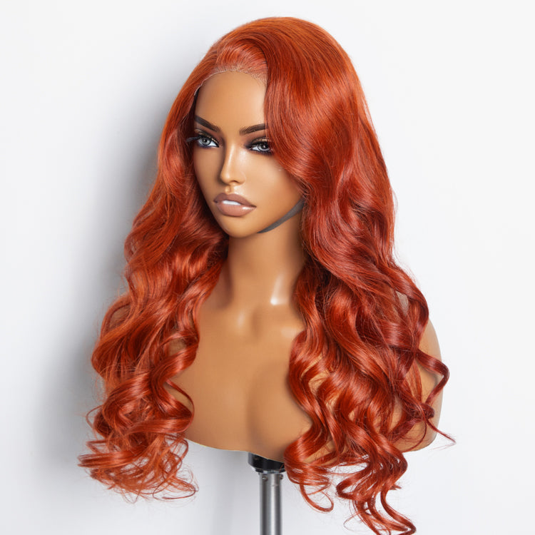 Tedhair 24 Inches 5"x5" Body Wavy Wear & Go Glueless #Orange Lace Closure Wig-100% Human Hair
