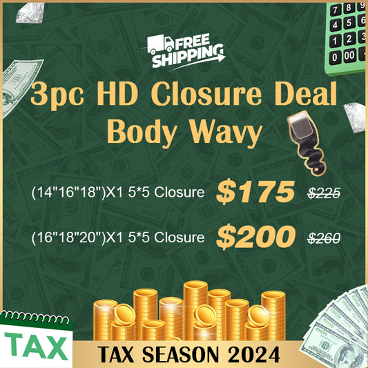 TedHair Tax Season Package 3pcs Body Wavy HD Closure Deal $175-$200 Free Shipping