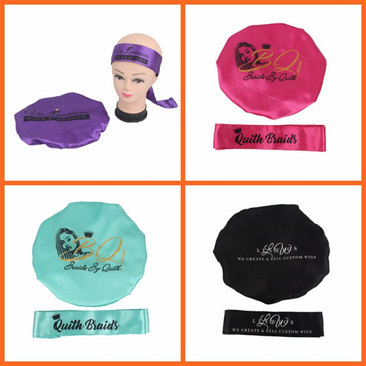 TedHair Custom Luxury Double Hair Bonnets with Satin Edge Laying Scarves 50 Sets for $334