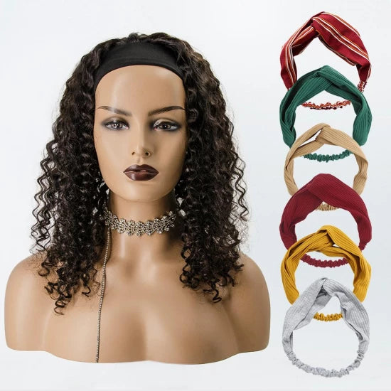 Tedhair 16/18 Inches Grab-N-Go Headband Deep Curly Wigs 200% Density-100% Human Hair