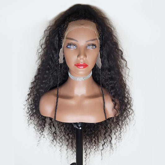 Tedhair 28 Inches 13x4 Natural Black Afro Poofy Curly Style with Braids Lace Front Wig 250% Density-100% Human Hair