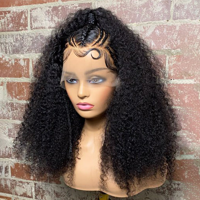 Tedhair 16/18/20 Inches Afro Poofy Curly Style with Special Braids 13x6 Lace Frontal Wig with Ponytail 250% Density-100% Human Hair