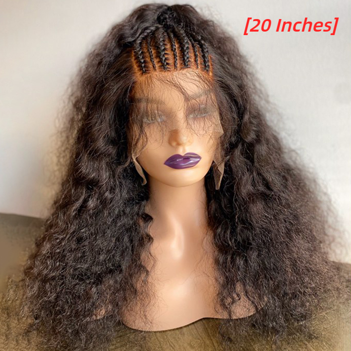 Tedhair 16/18/20/22 Inches 13x6 Natural Black Half Braids Half Curls Afro Style Lace Frontal Wigs 250% Density-100% Human Hair