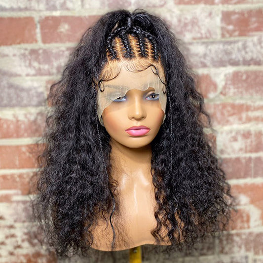 Tedhair 20 Inches 13x4 Trendy Half Braids Half Curly Lace Front Wig 250% Density-100% Human Hair