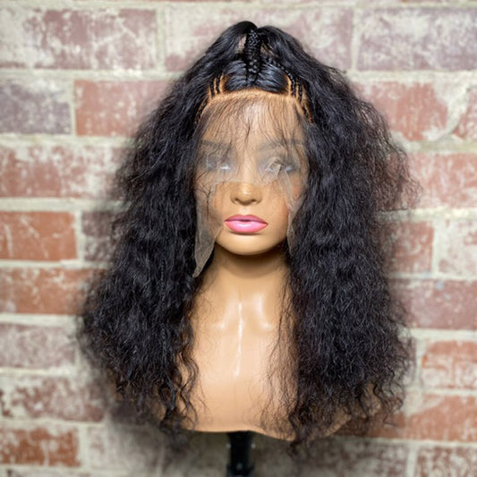 Tedhair 18 Inches 13x4 Puffy Wet and Wavy with Braids Lace Frontal Wigs 250% Density-100% Human Hair