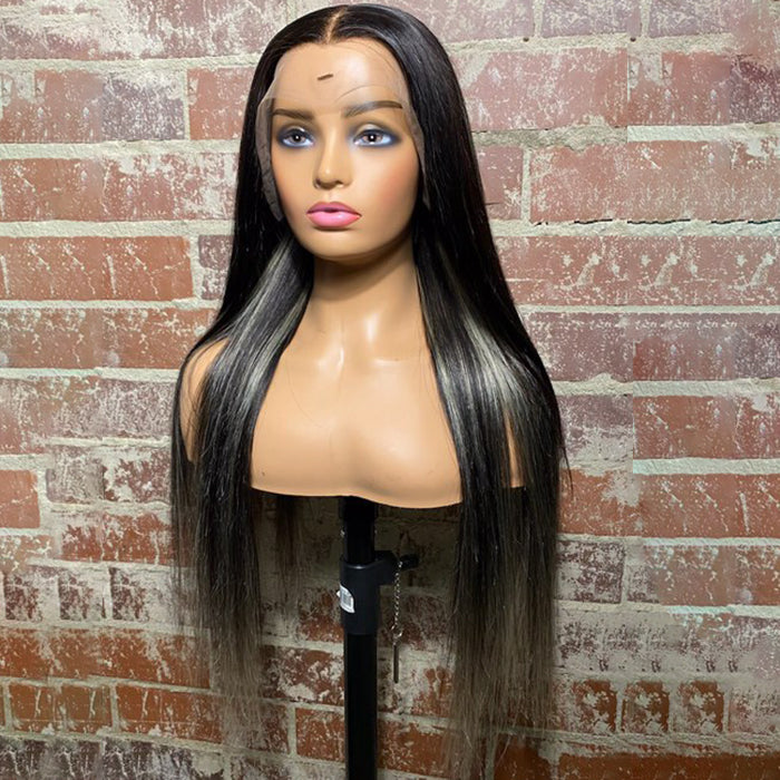 Tedhair 22 Inches 13x4 Blonde Streaks Straight Lace Front Wigs 200% Density-100% Human Hair