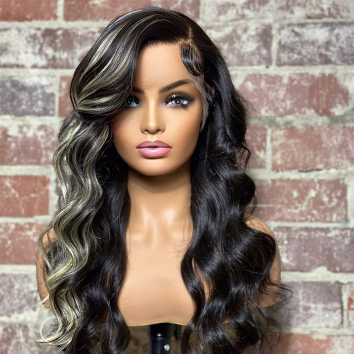 Tedhair 22 Inches 13x4 Highlight Body Wave with Feather Bang 180% Density-100% Human Hair