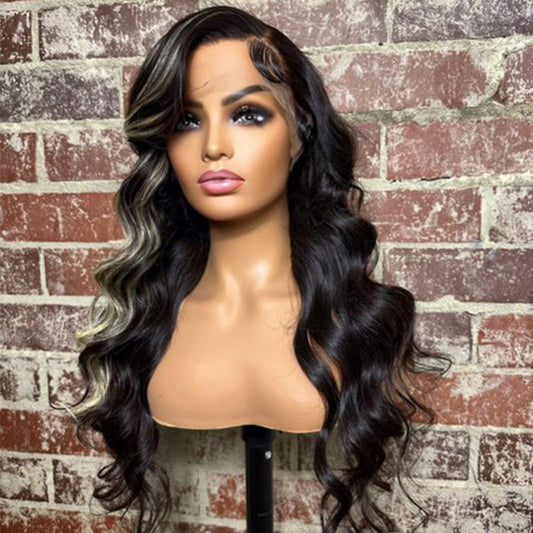 Tedhair 22 Inches 13x4 Highlight Body Wave with Feather Bang 180% Density-100% Human Hair