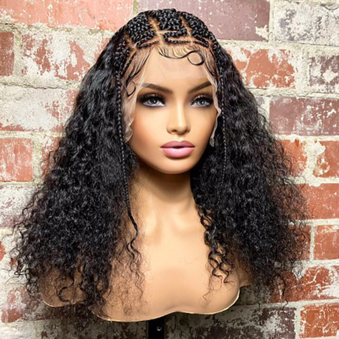 Tedhair 18 Inches Deep Curly with Special Braids 13x6 Lace Frontal Wigs 250% Density-100% Human Hair