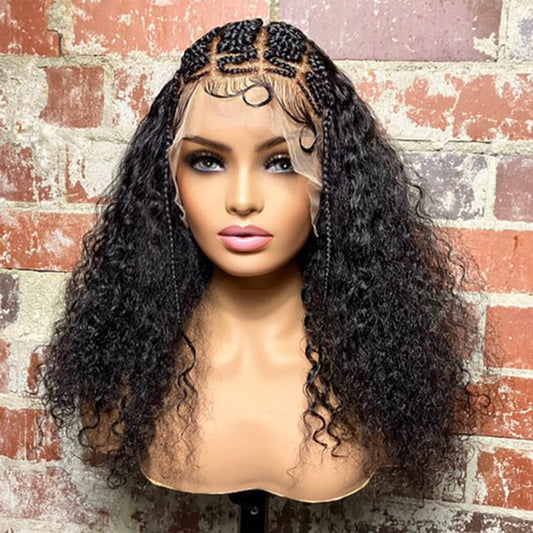 Tedhair 18 Inches Deep Curly with Special Braids 13x6 Lace Frontal Wigs 250% Density-100% Human Hair