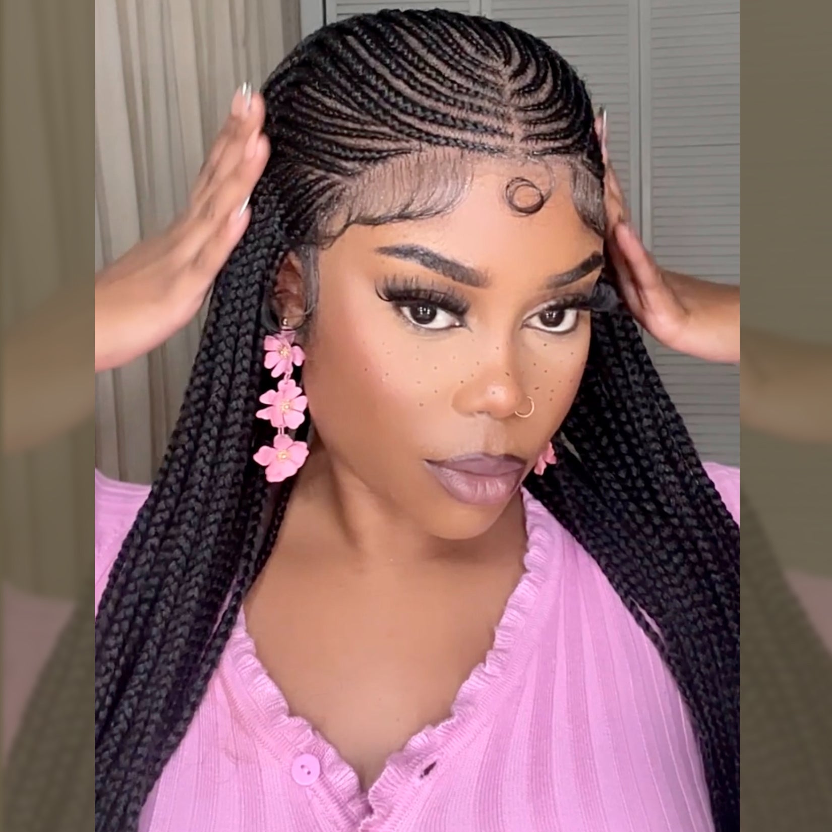 Tedhair 30 Inches 13x7 Fulani Braided Neat Braids Lace Front Wigs 200% Density-100% Handmade