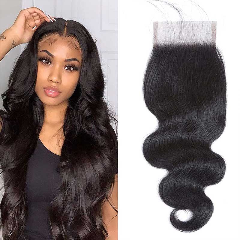 TedHair 12-20 Inch 4.5" x 4.5" Upgrade Body Wavy Free Parted Lace Closure #1B Natural Black