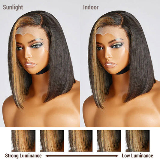 TedHair 10 Inches Blonde Highlight Bob With Bangs #1B/27 13x4 Straight Frontal Lace C Part Short Wig