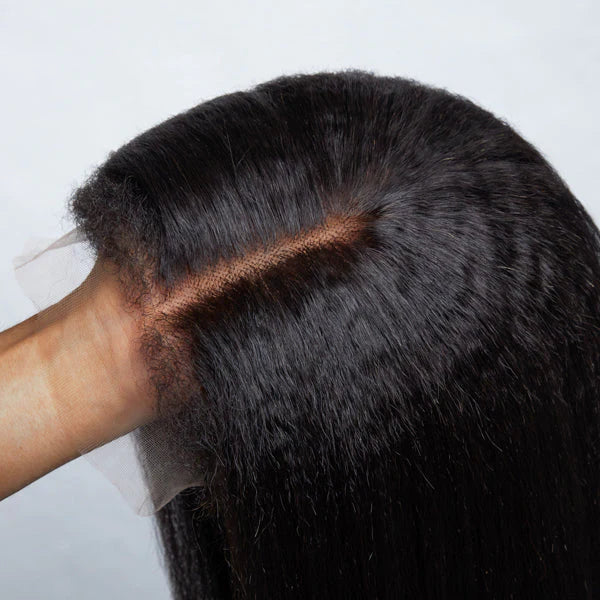 TedHair 16-20 Inches 5x5 4C Edges | Kinky Edges Kinky Straight HD Glueless Mid Part Long Lace Closure Wig-100% Human Hair
