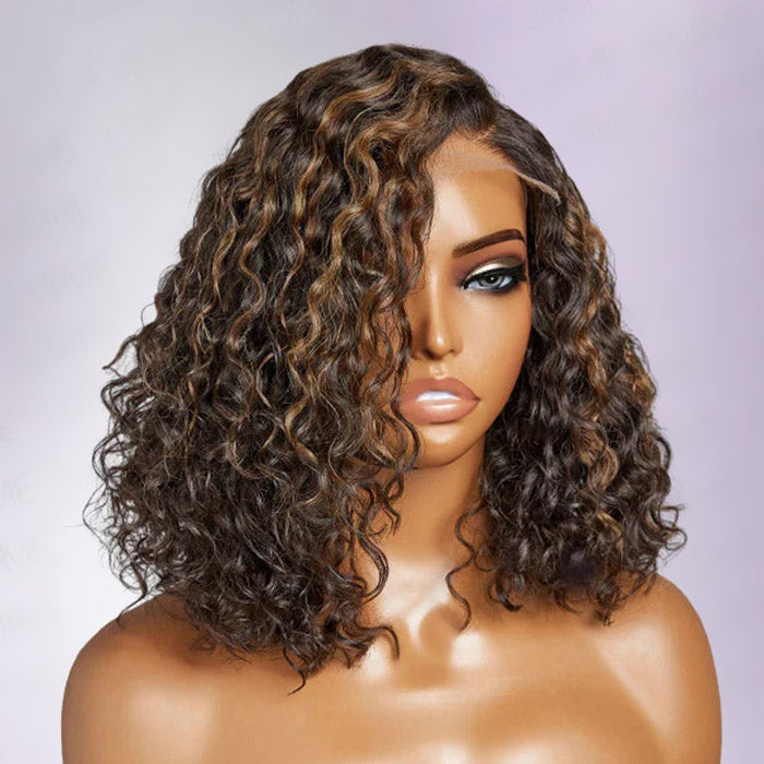 TedHair 12 Inches Blonde Highlights Curly #1B/27 HD Lace Glueless C Part Short Wig