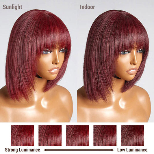 TedHair 150% Density Reddish Purple Layered Cut Minimalist Lace Bob Wig Yaki Straight #99J