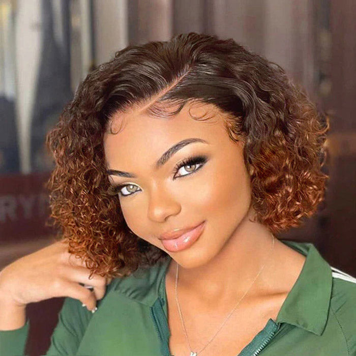 TedHair 10 Inches Trendy Mix Brown Short Cut Curly HD Lace Glueless Side Part Wig