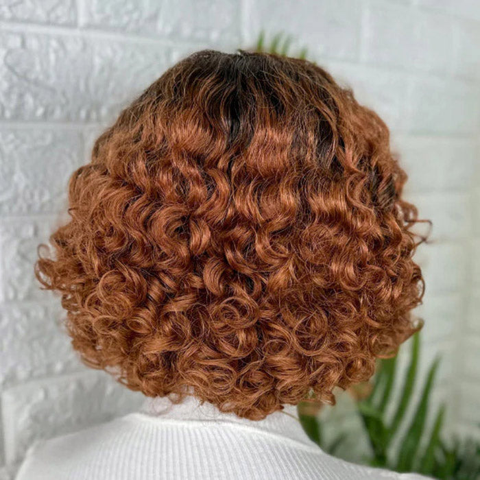 TedHair 10 Inches Trendy Mix Brown Short Cut Curly HD Lace Glueless Side Part Wig