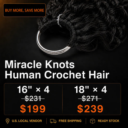 2026 Package Deal ｜4pcs Miracle Knots Human Feather Crochet Hair #1B Natural Black