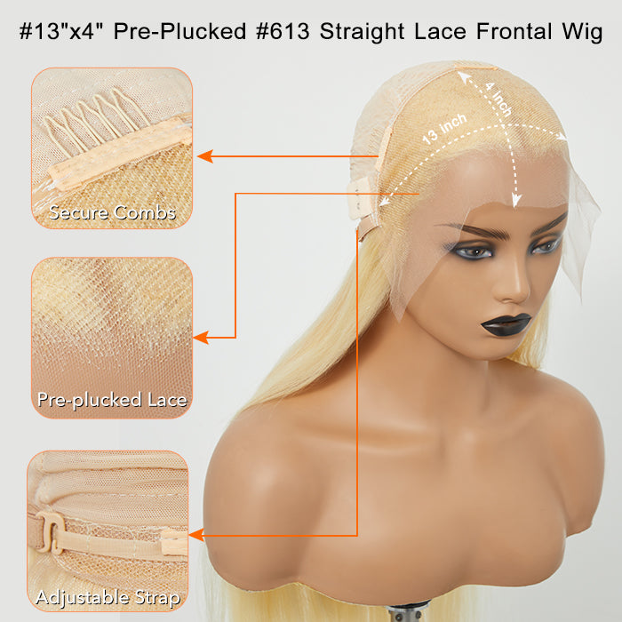 Tedhair 26-30 Inches Pre-Plucked 13"x4" #613 Straight Lace Frontal Wig 200% Density-100% Human Hair