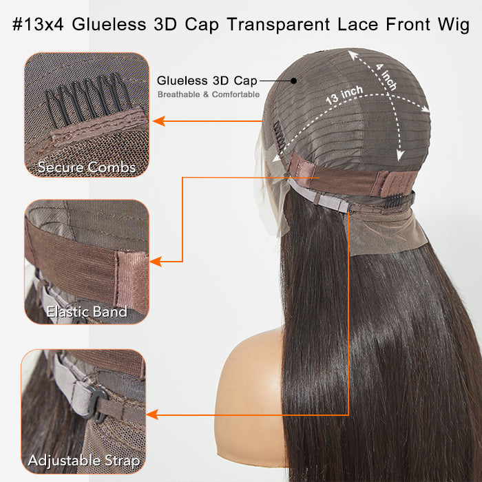 TedHair Glueless 3D Cap Pre-bleached Straight 13x4 Transparent Lace Front Wig 150% Density