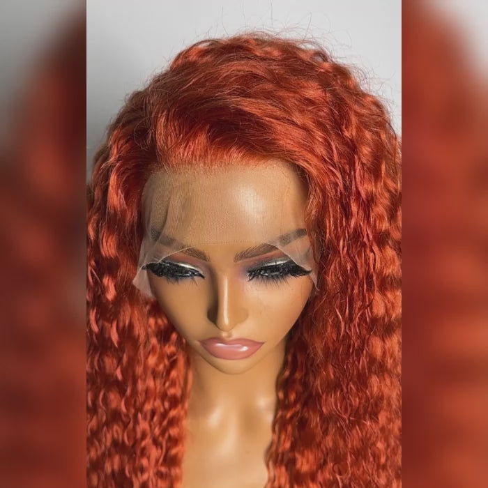 Tedhair 24 Inches Ginger 13"x4" Lace Front Water Wavy Wig Pre-Plucked Free Part 150% Density-100% Human Hair