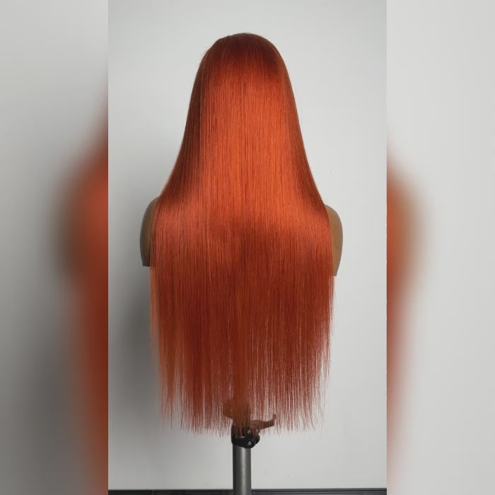 Tedhair 24 Inches Ginger 13"x4" Lace Front Straight Wig Pre-Plucked Free Part 150% Density-100% Human Hair
