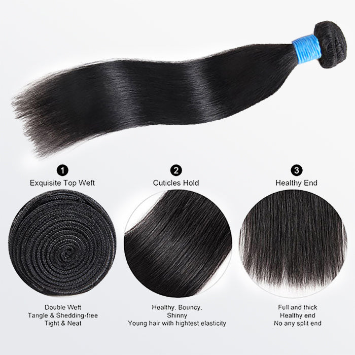 TedHair 10-40 Inch Straight Virgin Brazilian Hair #1B Natural Black