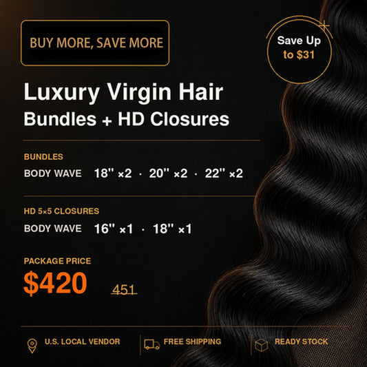 2026 Package Deal ｜8pcs Luxury Virgin Hair Body Wave Bundles + HD Closures $420 #1B Natural Black