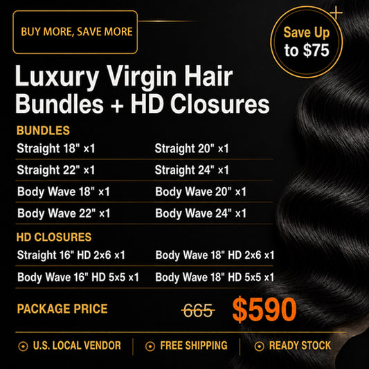 2026 Package Deal ｜12pcs Luxury Virgin Hair  Bundles + HD Closures $590 #1B Natural Black